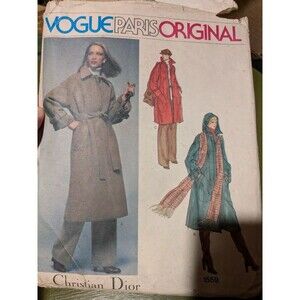 Vogue Christian Dior 80s Belted Coat Pattern XL 16